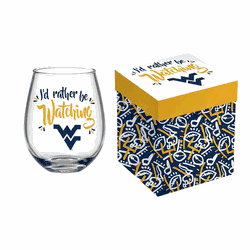 West Virginia Mountaineers Glass 17oz Wine Stemless Boxed