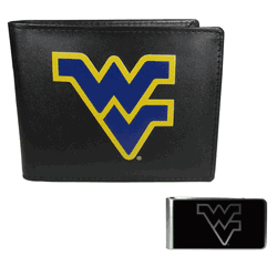 West Virginia Mountaineers Leather Bi-fold Wallet & Black Money Clip