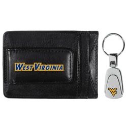 West Virginia Mountaineers Leather Cash & Cardholder & Steel Key Chain