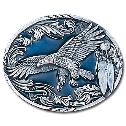 Western Eagle/Feathers Enameled Belt Buckle - Fan Apparel display picture 3