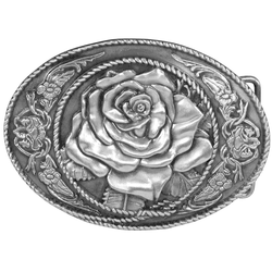 Western Rose Antiqued Belt Buckle