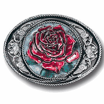 Western Rose Enameled Belt Buckle