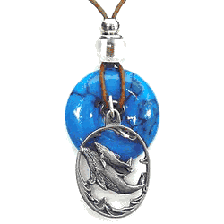 Whale & Baby Adjustable Cord Necklace with Torquoise Colored Disc