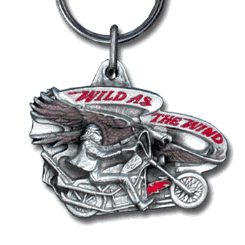 Wild as the Wind Motorcyle Metal Key Chain with Enameled Details