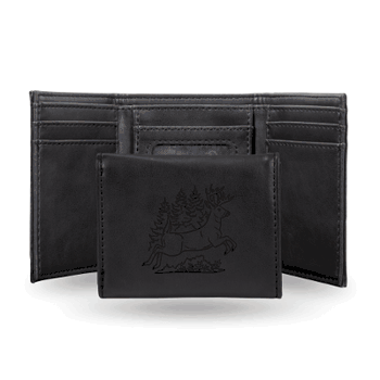 Wildlife   Black Laser Engraved Tri-Fold Wallet