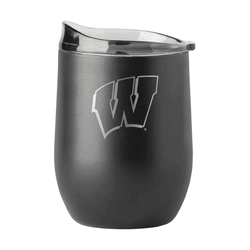 Wisconsin Badgers 16oz Black Etch Powder Coat Curved Bev