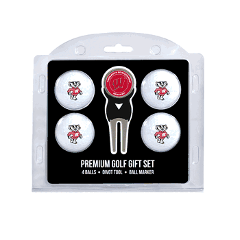 Wisconsin Badgers 4 Ball Gift Set + Divot Tool & Marker
