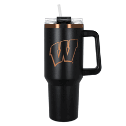 Wisconsin Badgers 40oz Black and Copper Colossus Travel Mug with Straw