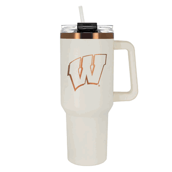 Wisconsin Badgers 40oz Crme and Copper Colossus Travel Mug with Straw
