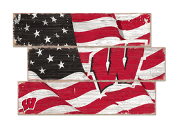 Wisconsin Badgers American Flag 3 Plank