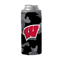Wisconsin Badgers Black Camo 12oz Slim Can Coolie