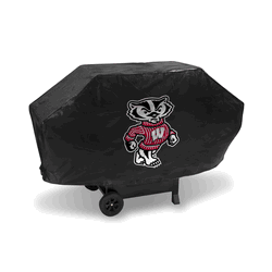 Wisconsin Badgers Black Deluxe Vinyl Grill Cover - 68" Wide/Heavy Duty/Velcro Staps