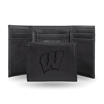 Wisconsin Badgers Black Laser Engraved Faux Leather Trifold