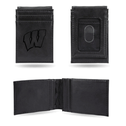 Wisconsin Badgers Black Laser Engraved Front Pocket Wallet