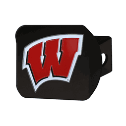 Wisconsin Badgers Black Metal Hitch Cover - 3D Color Emblem