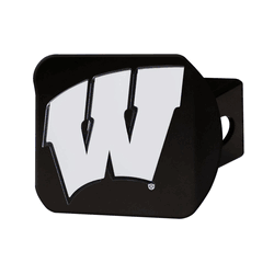 Wisconsin Badgers Black Metal Hitch Cover with Metal Chrome 3D Emblem