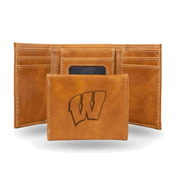 Wisconsin Badgers Brown Laser Engraved Faux Leather Trifold