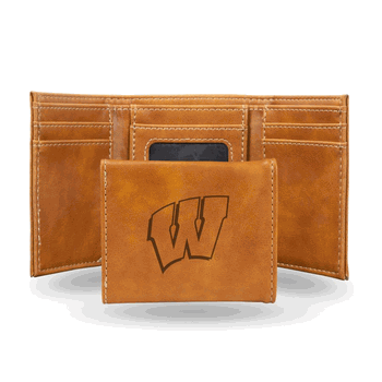 Wisconsin Badgers Brown Laser Engraved Faux Leather Trifold