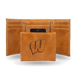 Wisconsin Badgers Brown Laser Engraved Tri-Fold Wallet
