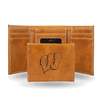 Wisconsin Badgers Brown Laser Engraved Tri-Fold Wallet