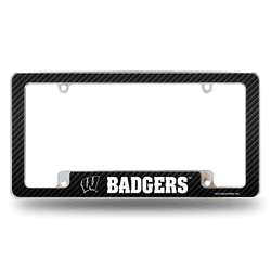 Wisconsin Badgers Carbon Fiber 12" x 6" Chrome All Over Automotive License Plate Frame