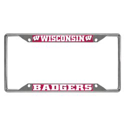 Wisconsin Badgers Chrome Metal License Plate Frame, 6.25in x 12.25in