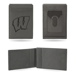 Wisconsin Badgers Gray Laser Engraved Front Pocket Wallet