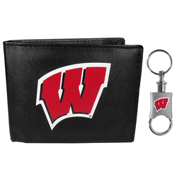 Wisconsin Badgers Leather Bi-fold Wallet & Valet Key Chain