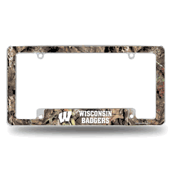 Wisconsin Badgers Mossy Oak 12" x 6" Chrome All Over Automotive License Plate Frame for Car/Truck/SUV
