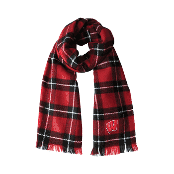 Wisconsin Badgers Plaid Blanket Scarf LR-BLK