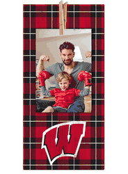 Wisconsin Badgers Plaid Clothespin 6x12 Sign