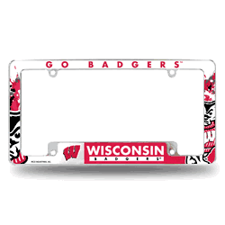 Wisconsin Badgers Primary 12" x 6" Chrome All Over Automotive License Plate Frame for Car/Truck/SUV