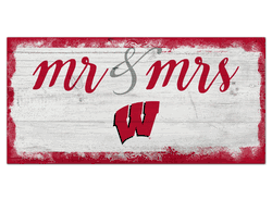 Wisconsin Badgers Script Mr & Mrs 6x12 Sign