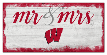 Wisconsin Badgers Script Mr & Mrs 6x12 Sign