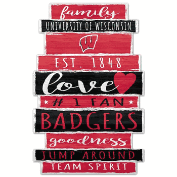 Wisconsin Badgers Sign 11x17 Wood Family Word Design