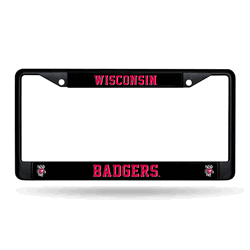 Wisconsin Badgers Standard Black Chrome Frame with Plastic Inserts 12" x 6" Car/Truck Auto Accessory