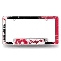 Wisconsin Badgers Tie Dye 12" x 6" Chrome All Over Automotive License Plate Frame for Car/Truck/SUV