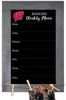 Wisconsin Badgers Weekly Chalkboard with frame & clothespins 11x19 Sign