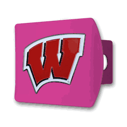 Wisconsin Pink Metal Hitch Cover with  3D Color Emblem