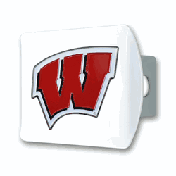 Wisconsin White Metal Hitch Cover with  3D Color Emblem