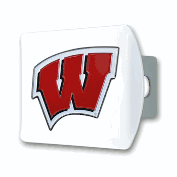 Wisconsin White Metal Hitch Cover with  3D Color Emblem