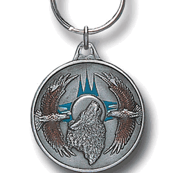 Wolf & Eagles Metal Key Chain with Enameled Details