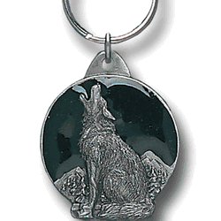 Wolf Metal Key Chain with Enameled Details