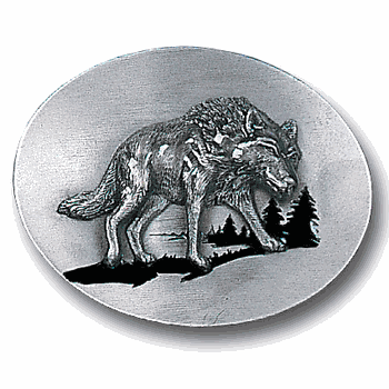 Wolf Silhouette Enameled Belt Buckle