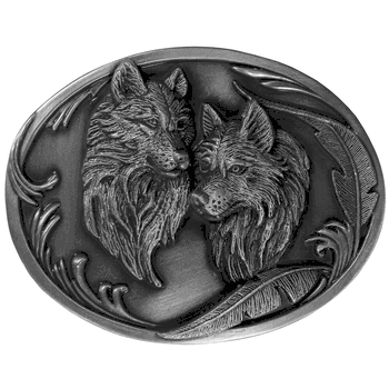 Wolves Antiqued Belt Buckle