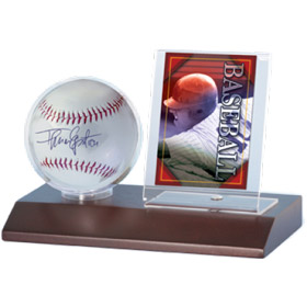 Wood Baseball & Card Holder - Dark Wood