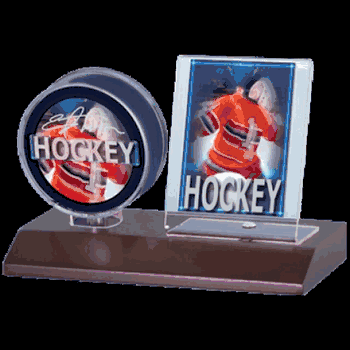 Wood Hockey Puck & Card Holder - Dark Wood