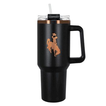 Wyoming Cowboys 40oz Black and Copper Colossus Travel Mug with Straw