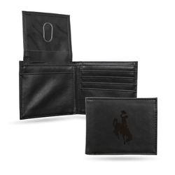 Wyoming Cowboys Black Laser Engraved Bill-fold Wallet