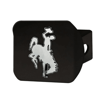 Wyoming Cowboys Black Metal Hitch Cover with Metal Chrome 3D Emblem